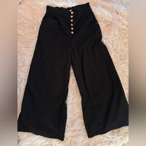 TGLA wide leg Pants Women Black Pleated button fly linen pants size medium